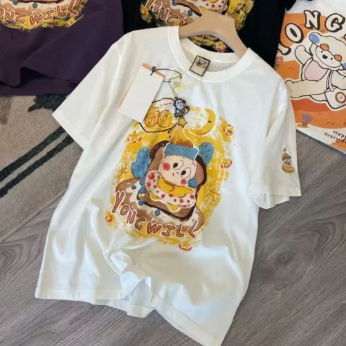 100%纯棉重磅网红可爱双面印花男女情侣短袖t恤夏宽松大码