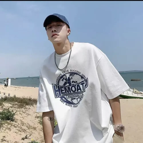 100%纯棉男款地球网红透网红气领短袖t恤爆款休闲百搭