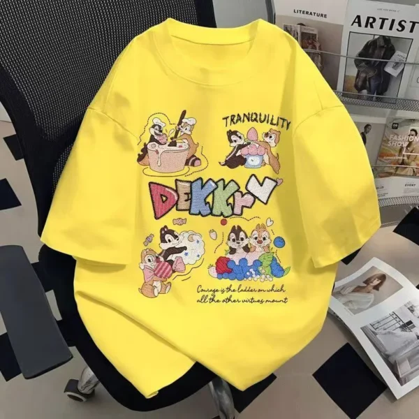 100%纯棉卡通可爱圆透网红气领短袖t恤男女夏季爆款休闲百搭