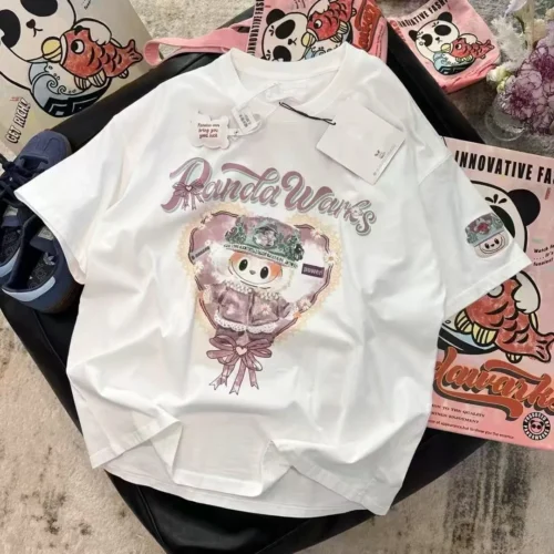 1 100%纯棉重磅减龄透气网红双面印花男女情侣短袖