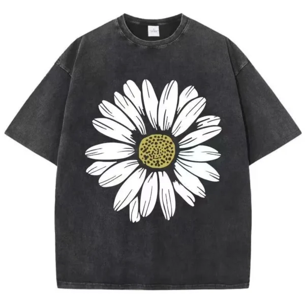 100%纯棉大图雏菊个性情侣款扎染短袖t恤男女四季时尚百搭街头风