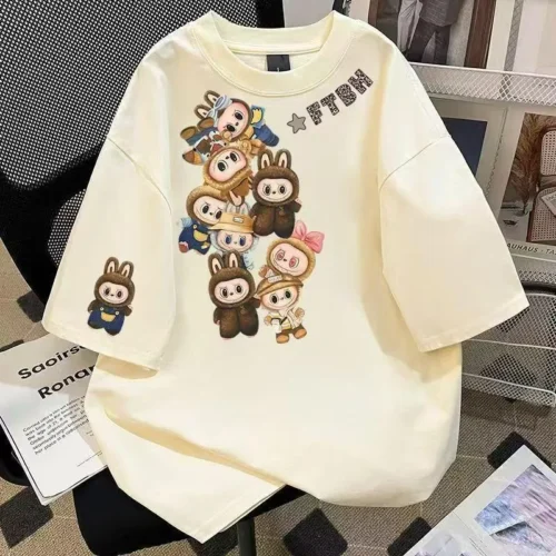 100%纯棉重磅拉布布双印花复古大码爆款双面印花短袖t恤夏