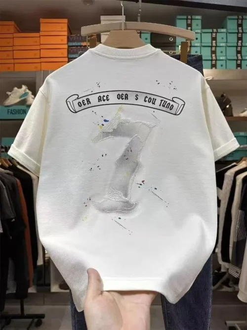 100%纯棉重磅爆款双面印花男款潮牌情侣短袖t恤夏宽松美式