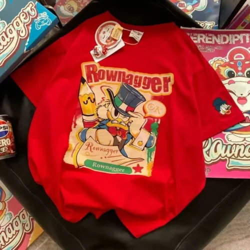 100%纯棉重磅卡通大红色爆款双面印花情侣短袖t恤夏宽松美式