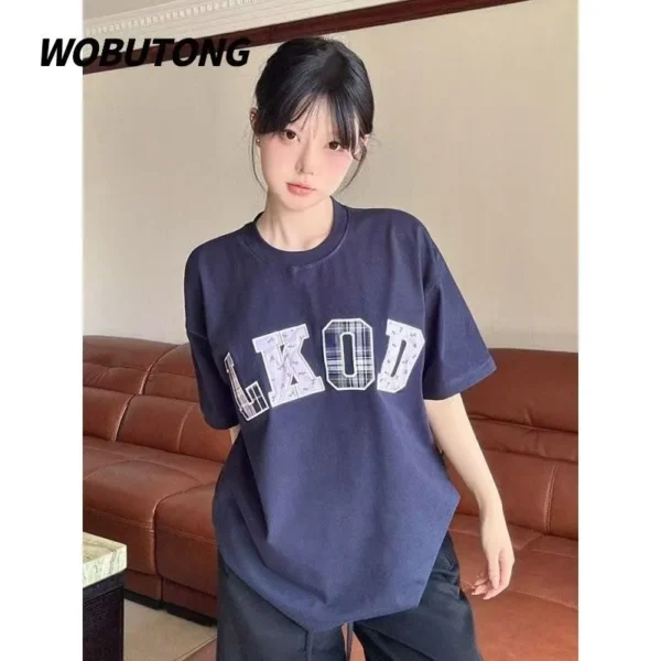 100%纯棉简单字母个性圆透网红气领短袖t恤男女夏季爆款休闲百搭