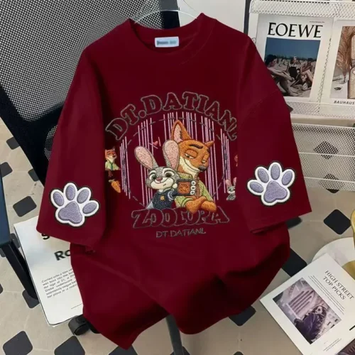 100%纯棉重疯狂动物城双印花大码情侣复古大码爆款双面印花