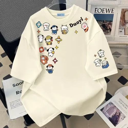 23 100%纯棉重磅复古爆款双面印花男女情侣短袖t恤夏宽松美式