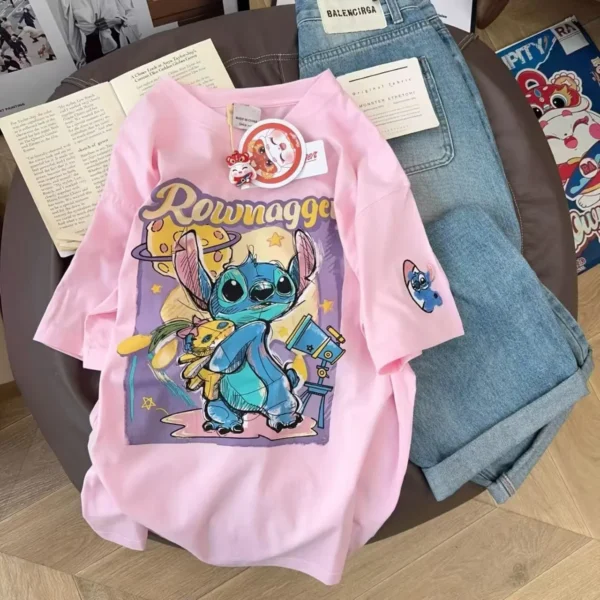 100%纯棉重磅爆款史迪仔可爱双面印花男女情侣短袖t恤夏宽松美式