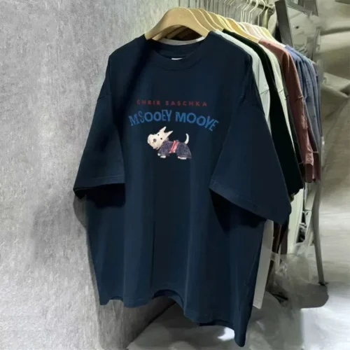 234fbee91bb4e80ac4b5ce89b67c5d3f 100%纯棉卡通可爱简单卡通显瘦减龄爆款圆透网红气领短袖