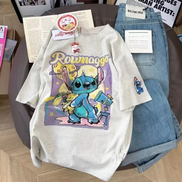 100%纯棉重磅爆款双面印史迪仔爆款花男女情侣短袖t恤夏宽松美式