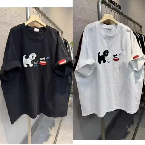 100%纯棉重磅爆款爱双面印花男女情侣短袖t恤夏宽松美式