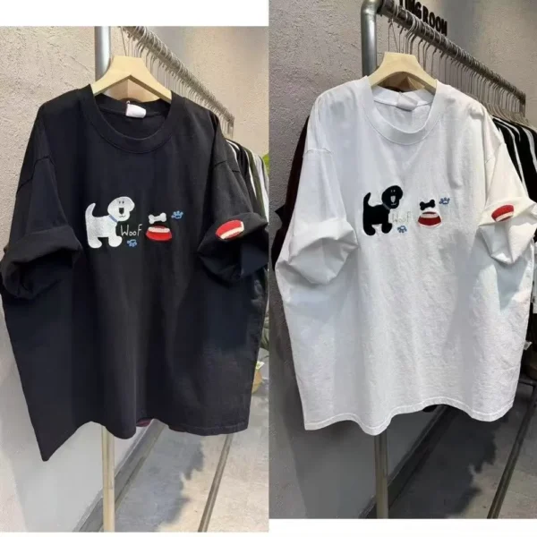 100%纯棉重磅爆款爱双面印花男女情侣短袖t恤夏宽松美式