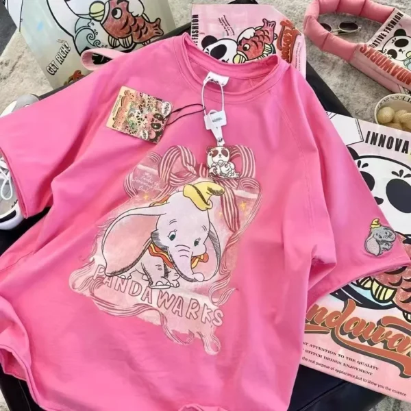 100%纯棉小飞象网红款双印花复古大码爆款双面印花短袖t恤夏