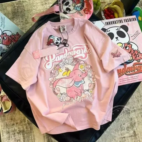 100%纯棉重磅网红小象可爱双面印花男女情侣短袖t恤夏宽松美式