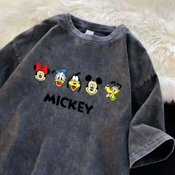 100%纯棉卡通米奇款薄款字母个性情侣款扎染短袖t恤男女四季时尚百搭