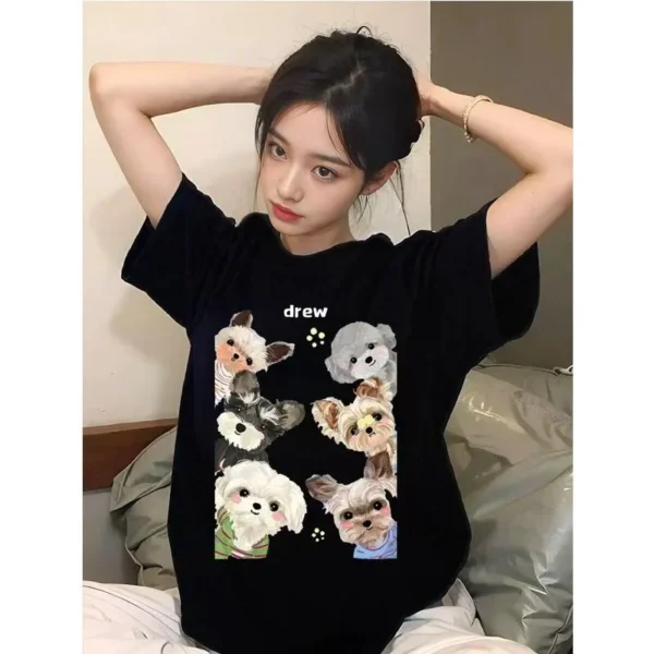 100%纯棉大图狗领短袖t恤男女夏季爆款休闲百搭情侣上衣