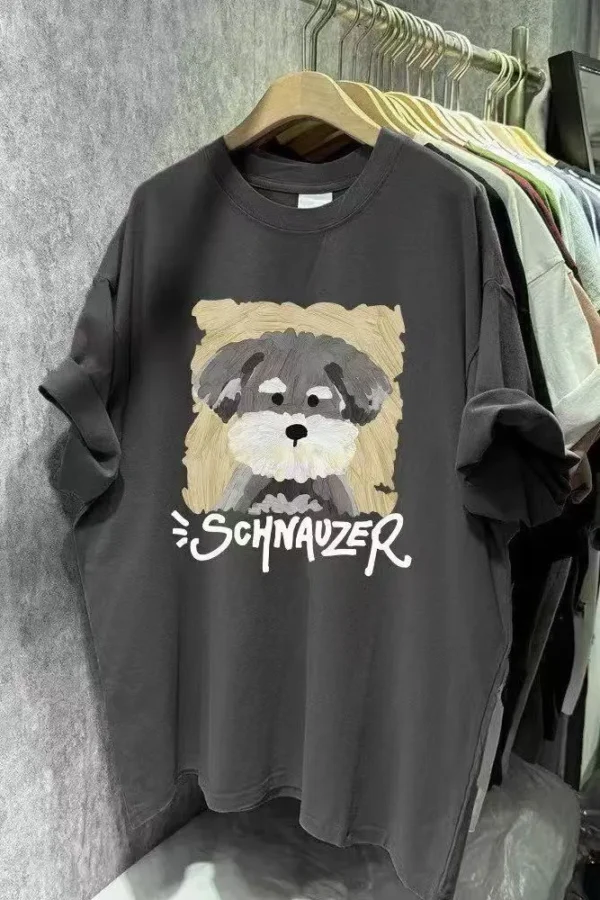 100%纯棉卡通狗可爱圆透网红气领短袖t恤男女夏季爆款休闲百搭