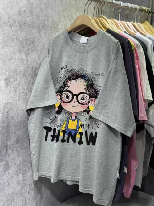 2ed914d022d3ed7927dff60b0f5e72d8 100%纯棉卡通可爱圆透网红气领短袖t恤男女夏季爆款休闲百搭