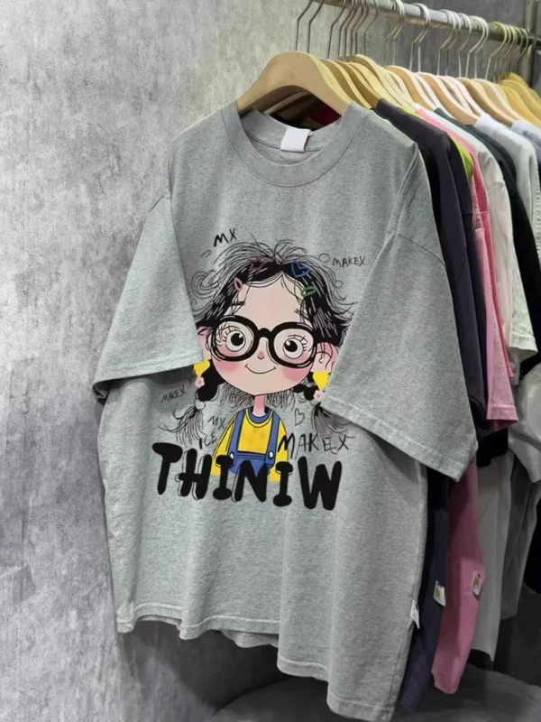 100%纯棉卡通可爱圆透网红气领短袖t恤男女夏季爆款休闲百搭