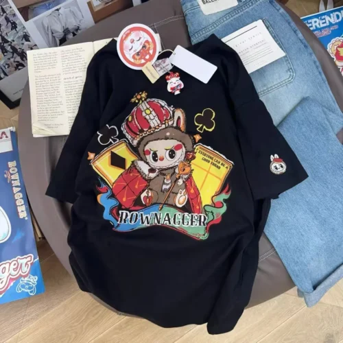 100%纯棉重磅爆款拉布布可爱双面印花男女情侣短袖t恤夏宽松美式