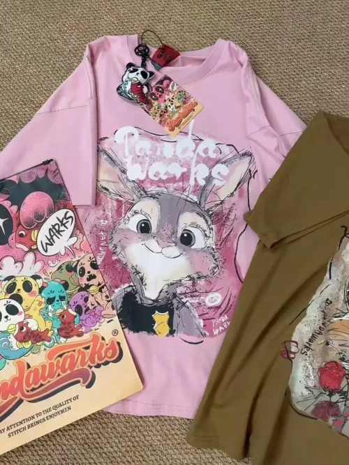 33 100%纯棉疯狂动物城兔兔可爱双面印花男女情侣短袖t恤夏宽松美式