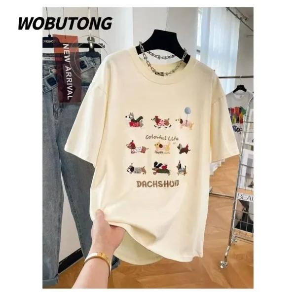 100%纯棉九宫格拉长狗圆透气领短袖t恤男女夏季爆款休闲百搭情侣上衣