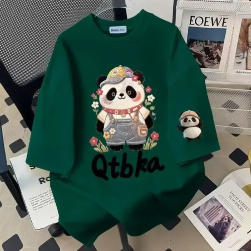 100%纯棉重国宝熊猫双面双印花复古大码透气爆款双面印花短袖t恤夏