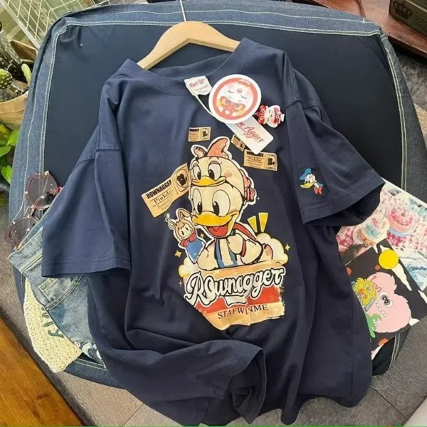 100%纯棉唐老鸭2026网红可爱双面印花男女情侣短袖t恤夏宽松