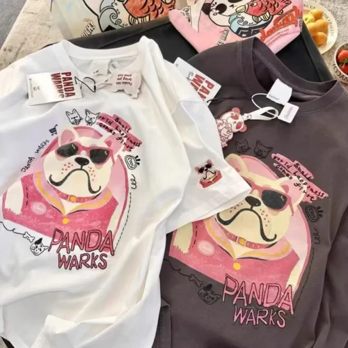 100%纯棉重磅网红沙皮狗可爱双面印花男女情侣短袖t恤夏宽松美式