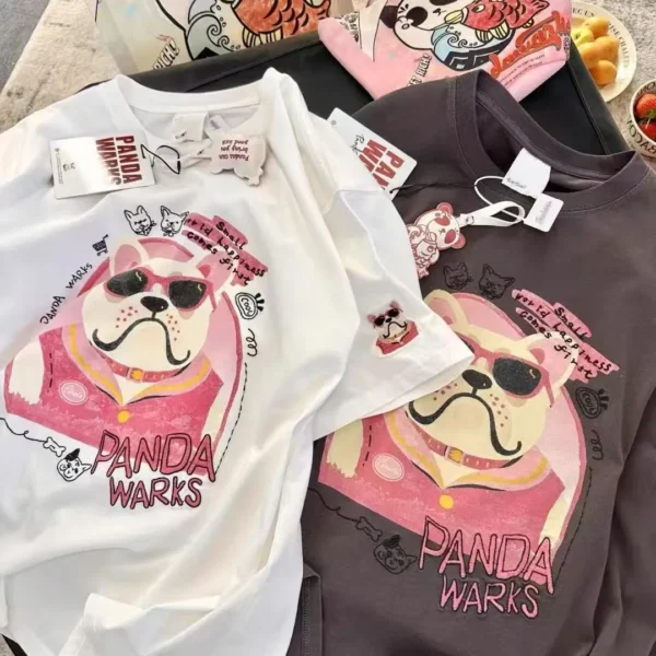 100%纯棉重磅网红沙皮狗可爱双面印花男女情侣短袖t恤夏宽松美式