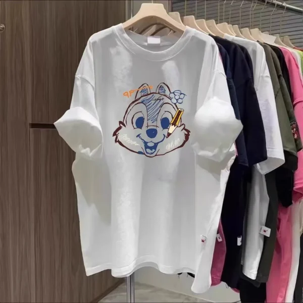 100%纯棉卡通奇奇蒂蒂显瘦高级感女孩减龄爆款圆领透气