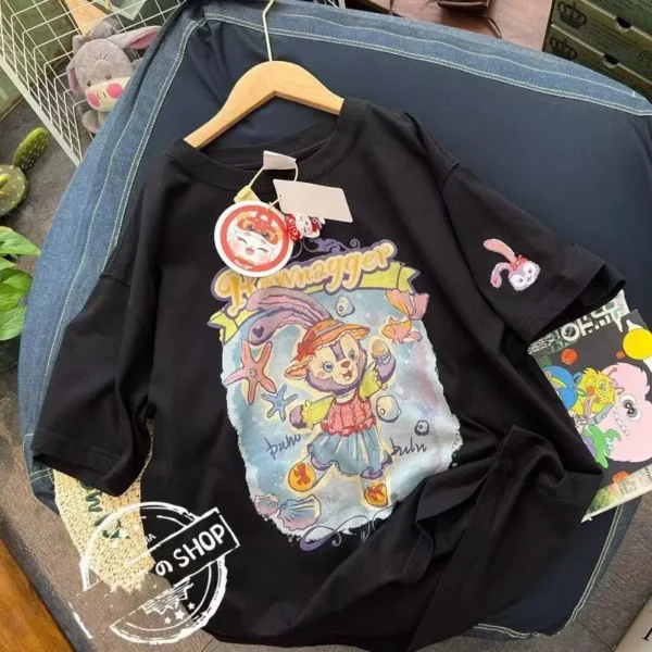 100%纯棉重磅网兔子可爱龙双面印花男女情侣短袖t恤夏宽松美式