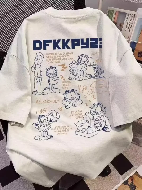 100%纯棉多图加菲猫网红透气显瘦高级感减龄爆款圆领透气