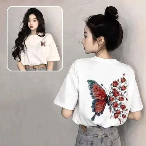 100%纯棉重可爱卡通蝴蝶爆款双面双印花复古大码爆款双面印