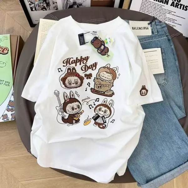 100%纯棉网红四宫格拉布布爱双面印花男女情侣短袖t恤夏宽松大码