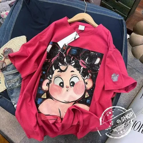 100%纯棉重磅网红高级感双面印花男女情侣短袖t恤夏宽松美式