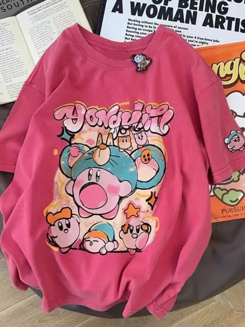 100%纯棉减龄网红双面印花男女情侣短袖显瘦宽松大码