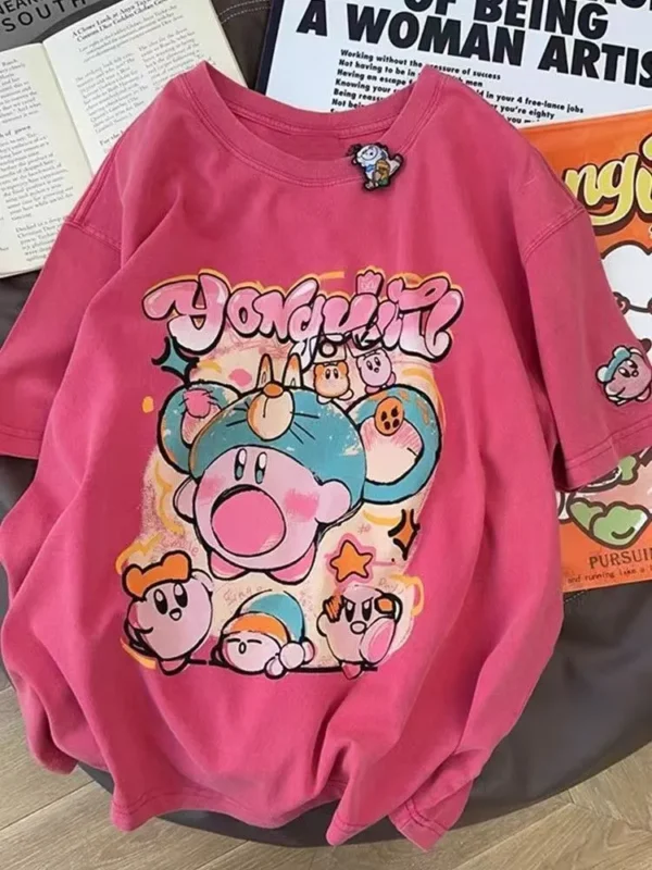 100%纯棉减龄网红双面印花男女情侣短袖显瘦宽松大码