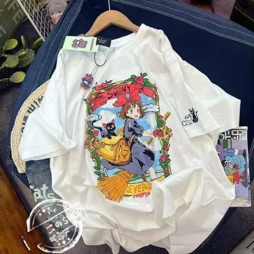 100%纯棉重磅白雪公主爆款可爱双面印花男女情侣短袖