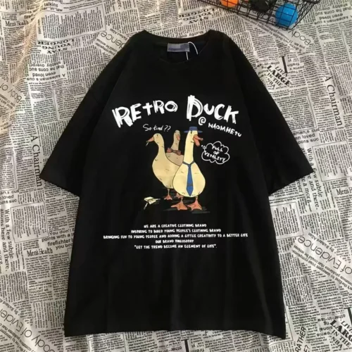 100%纯棉三只鸭爆款显瘦个性圆领短袖t恤男女夏季爆款休闲百搭