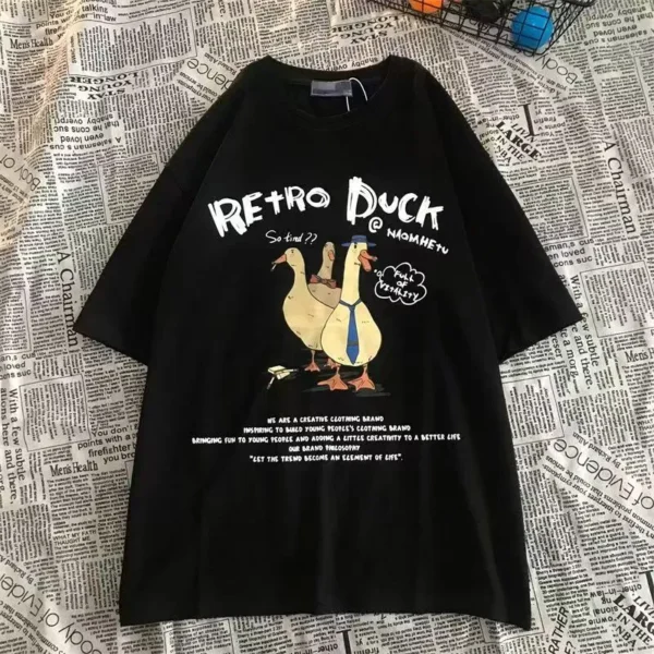 100%纯棉三只鸭爆款显瘦个性圆领短袖t恤男女夏季爆款休闲百搭