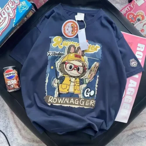 4cc1ee8d3ae5f7d83b327381afc14950 100%纯棉拉布布新款双面印花男女情侣龙短袖t恤夏宽松美式