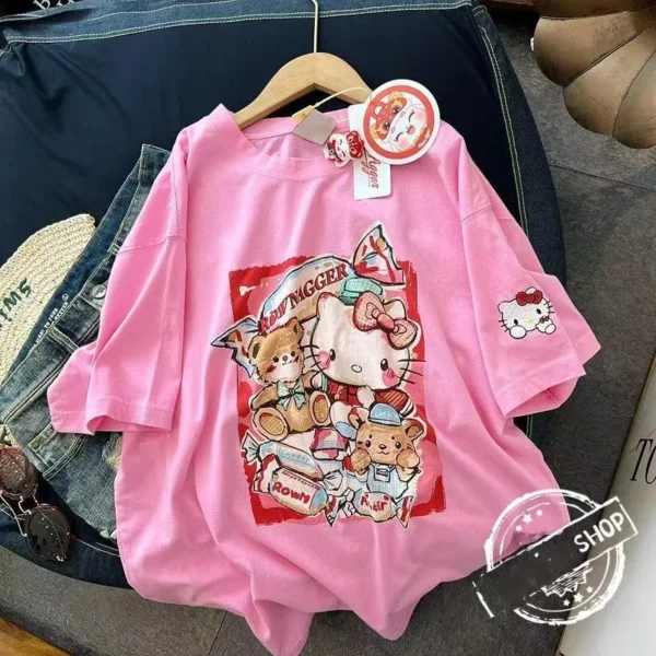 100%纯棉高级感KT双面印花男女情侣短袖t恤夏宽松美式