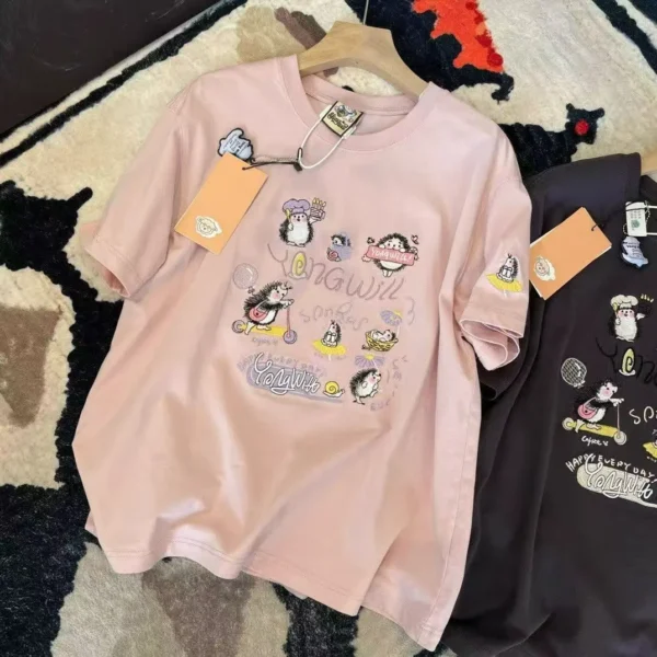 100%纯棉重磅减龄简单透气网红双面印花男女情侣短袖