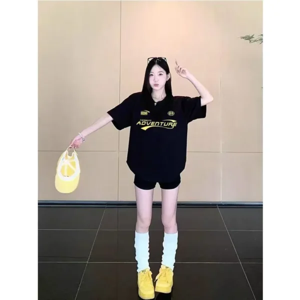 100%纯棉排行榜款透气领短袖t恤男女夏季爆款休闲百搭情侣上衣