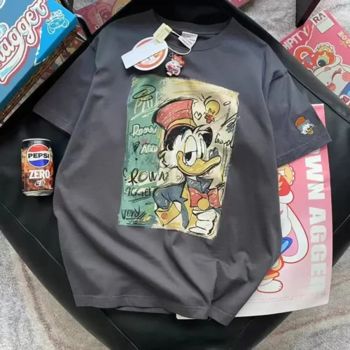 100%纯棉减龄唐老鸭设计感重磅网红双面印花男女情侣短袖