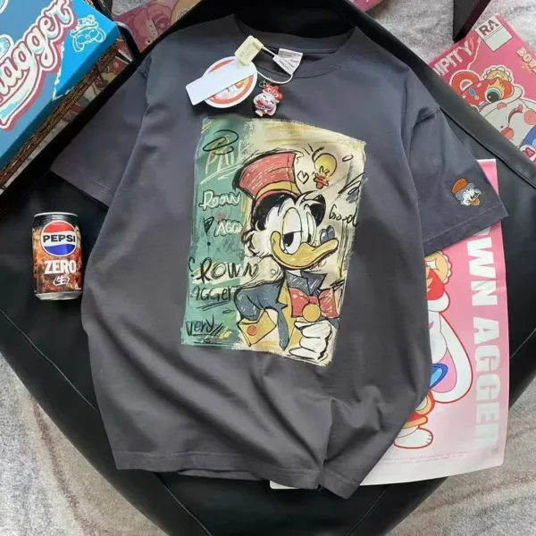 100%纯棉减龄唐老鸭设计感重磅网红双面印花男女情侣短袖