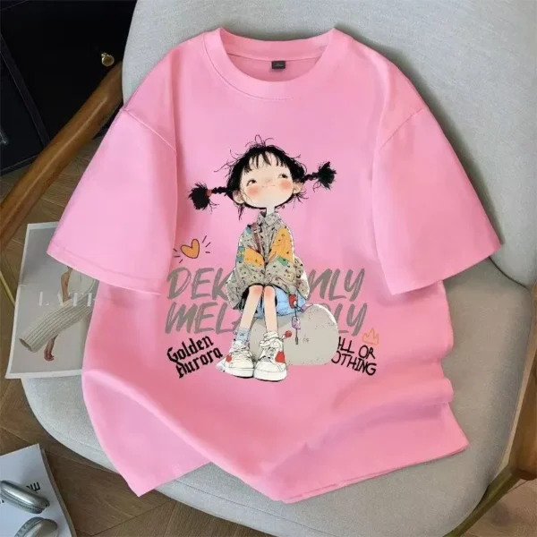 100%纯棉新款辫子女孩圆领短袖t恤男女夏季爆款休闲百搭