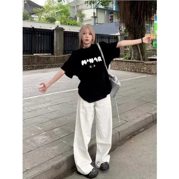 100%纯棉国潮猫咪个性圆透气领短袖t恤男女夏季爆款休闲百搭情侣上衣