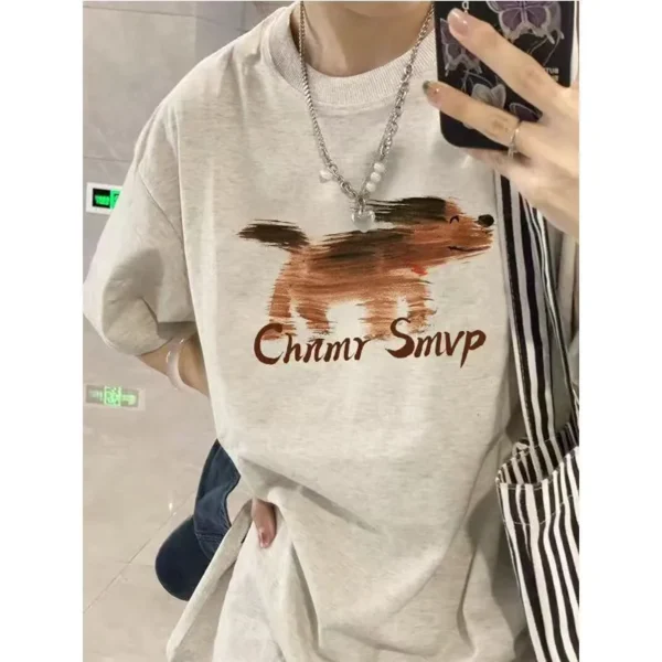 100%纯棉抽象狗领短袖t恤男女夏季爆款休闲百搭情侣上衣